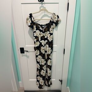 Old Navy Black and Cream Floral Jumpsuit